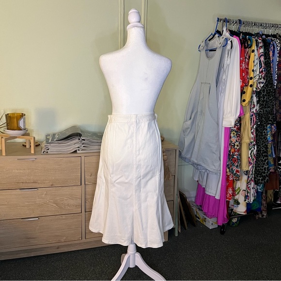 RALPH LAUREN White Jean Denim A-Line Circle Flare Knee-Length Cotton Skirt M-L - Picture 12 of 16